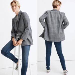 Madewell Dorset Blazer Navy Glen Plaid Women Small Slouchy Career Classic